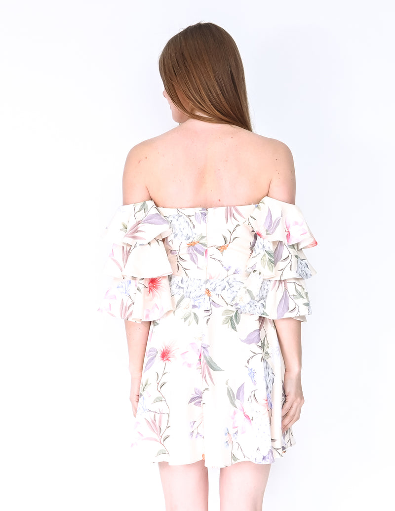 AMANDA UPRICHARD Off-Shoulder Ruffle Sleeve Dress (Size S)