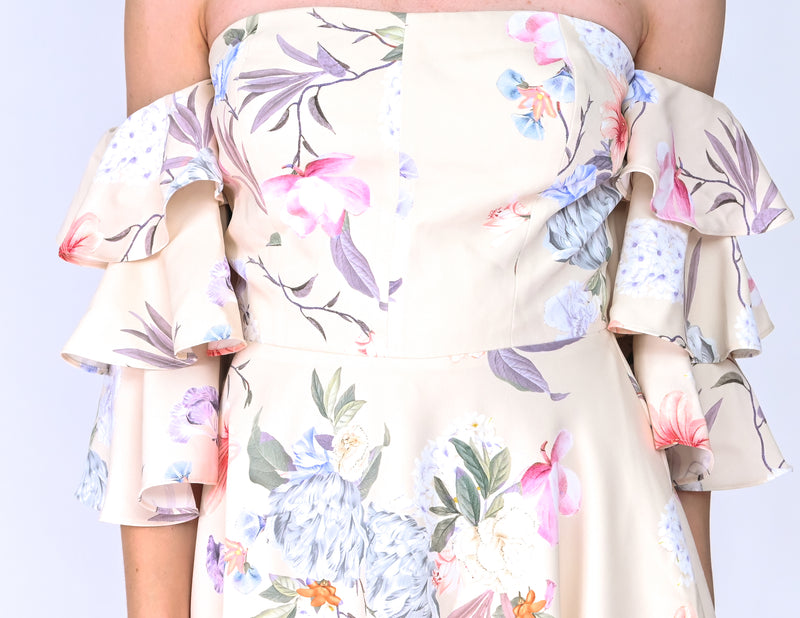AMANDA UPRICHARD Off-Shoulder Ruffle Sleeve Dress (Size S)
