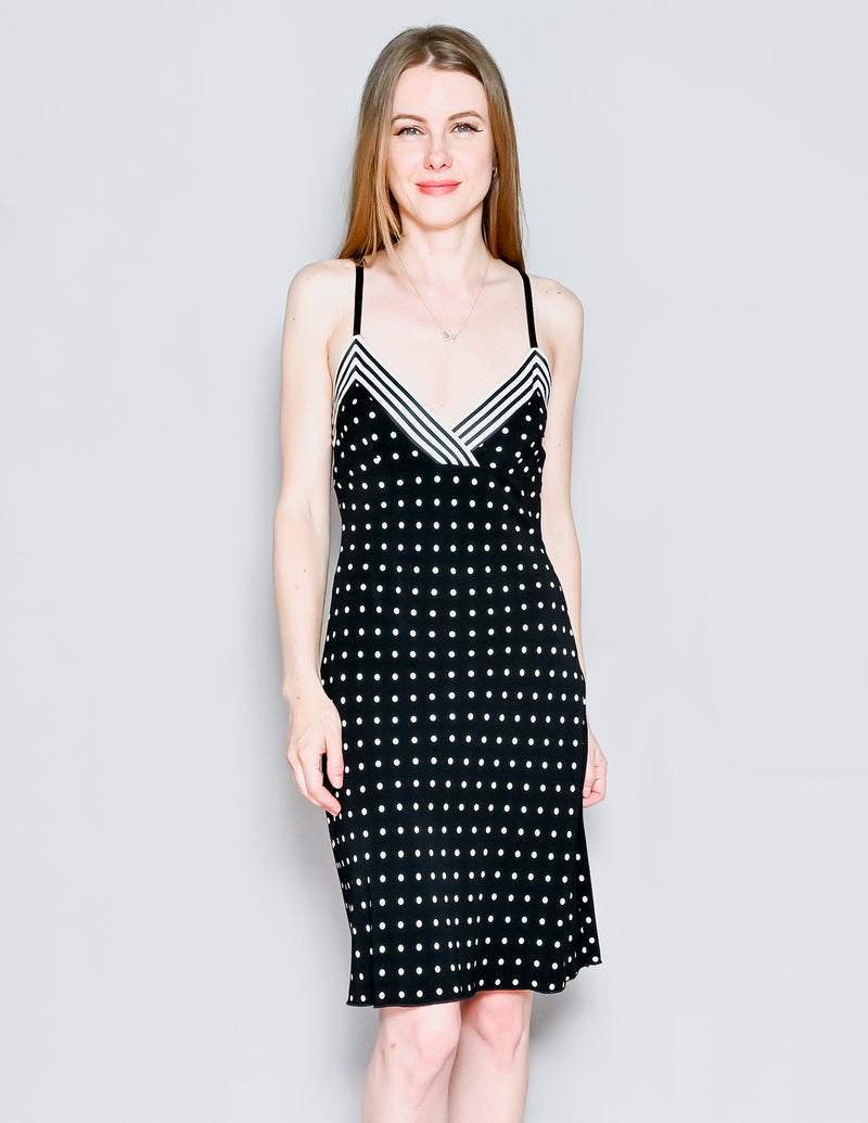 VINTAGE Bebe Black & White Polka Dot Slip Dress (XS)