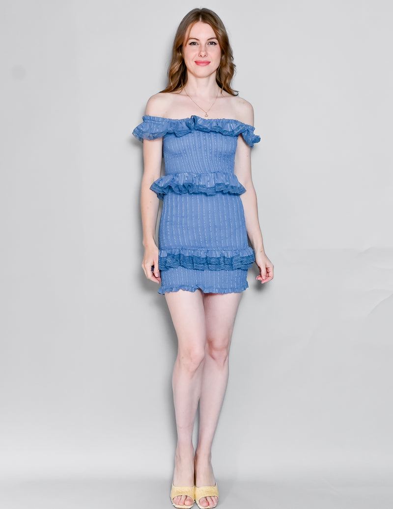 Tularosa Teri Lace-Trim Smocked Mini Dress in Blue (XS)