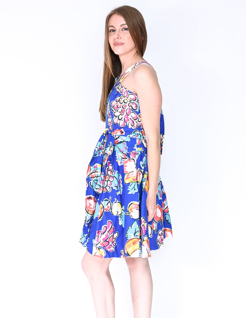 VINTAGE ROBBIE BEE Blue Fruit Print Dress (Size M)