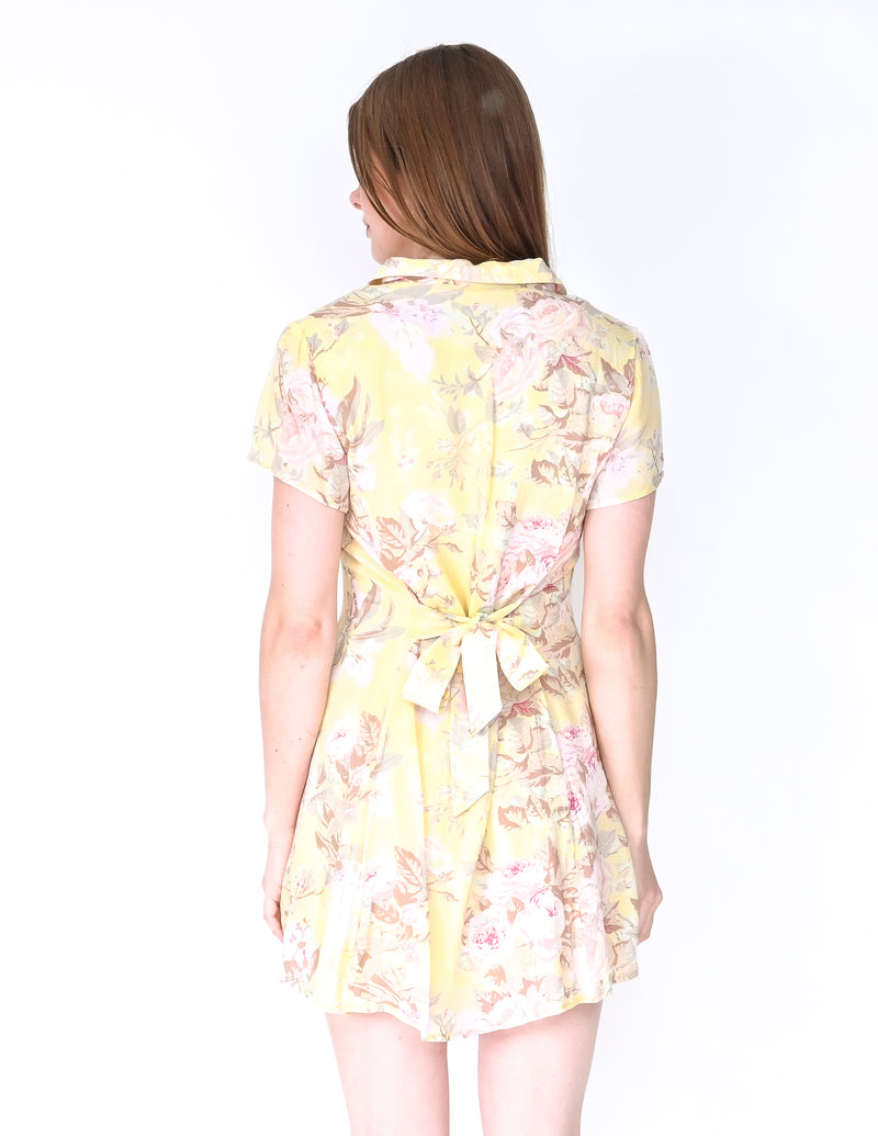 MAJORELLE Yellow Floral Button-Front Mini Dress (Size S)
