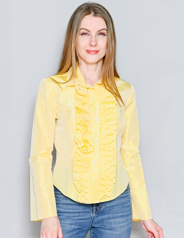 CAROLINA HERRERA Vintage Yellow Silk Ruffle Blouse (6)