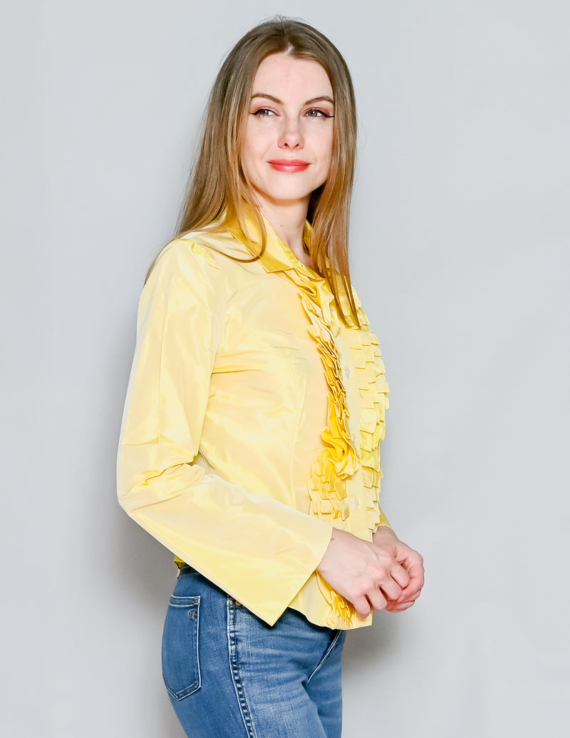 CAROLINA HERRERA Vintage Yellow Silk Ruffle Blouse (6)