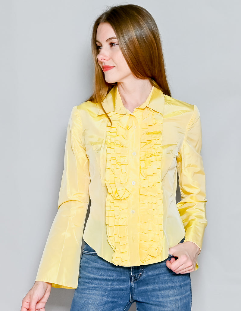 CAROLINA HERRERA Vintage Yellow Silk Ruffle Blouse (6)