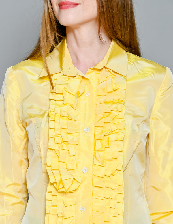 CAROLINA HERRERA Vintage Yellow Silk Ruffle Blouse (6)