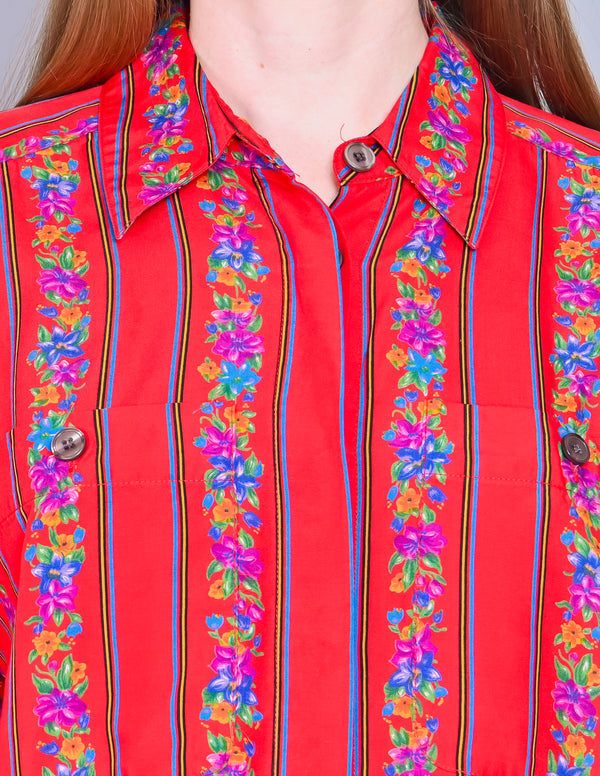 VINTAGE Liz Sport Red Floral Button-Down Shirt (L)