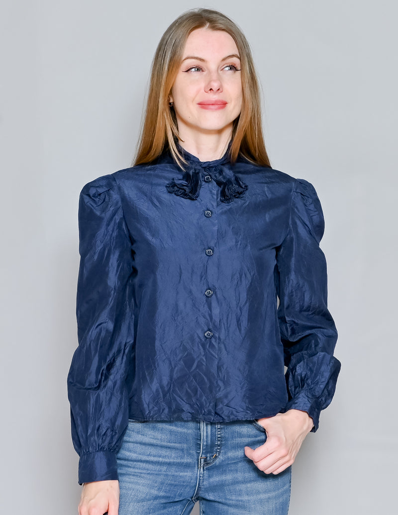 VINTAGE Bill Blass Dark Blue Long-Sleeve Blouse (S)