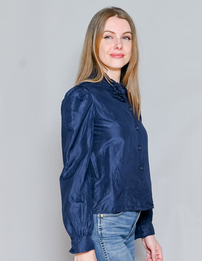 VINTAGE Bill Blass Dark Blue Long-Sleeve Blouse (S)