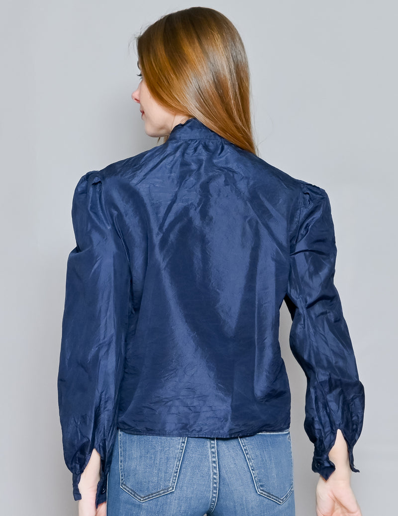 VINTAGE Bill Blass Dark Blue Long-Sleeve Blouse (S)