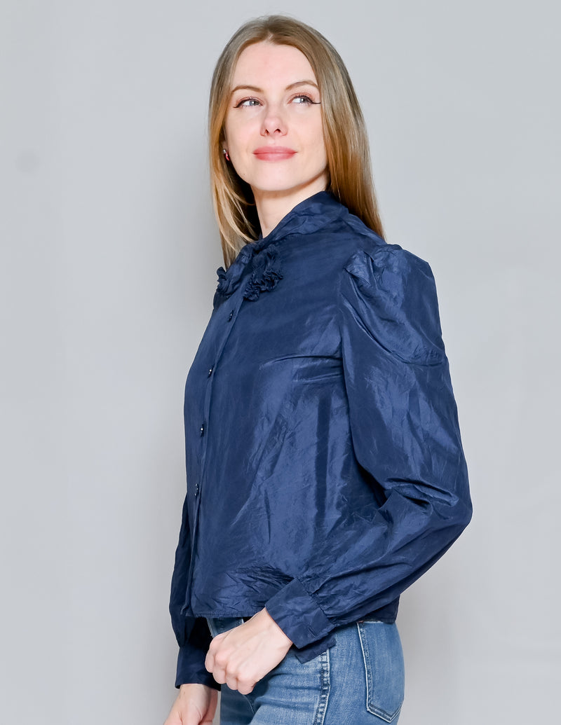 VINTAGE Bill Blass Dark Blue Long-Sleeve Blouse (S)