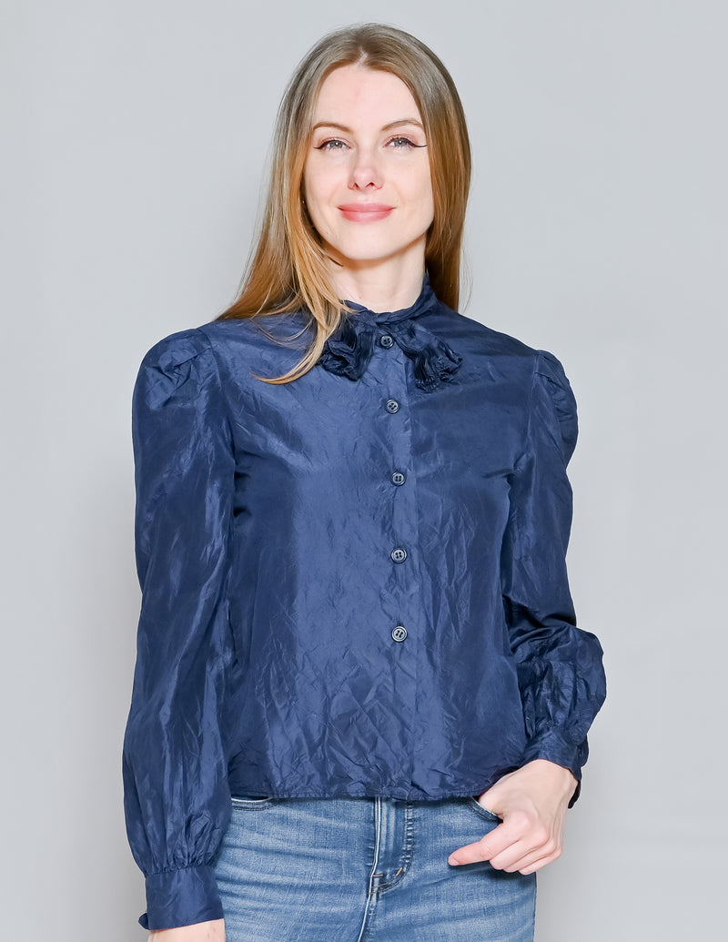 VINTAGE Bill Blass Dark Blue Long-Sleeve Blouse (S)