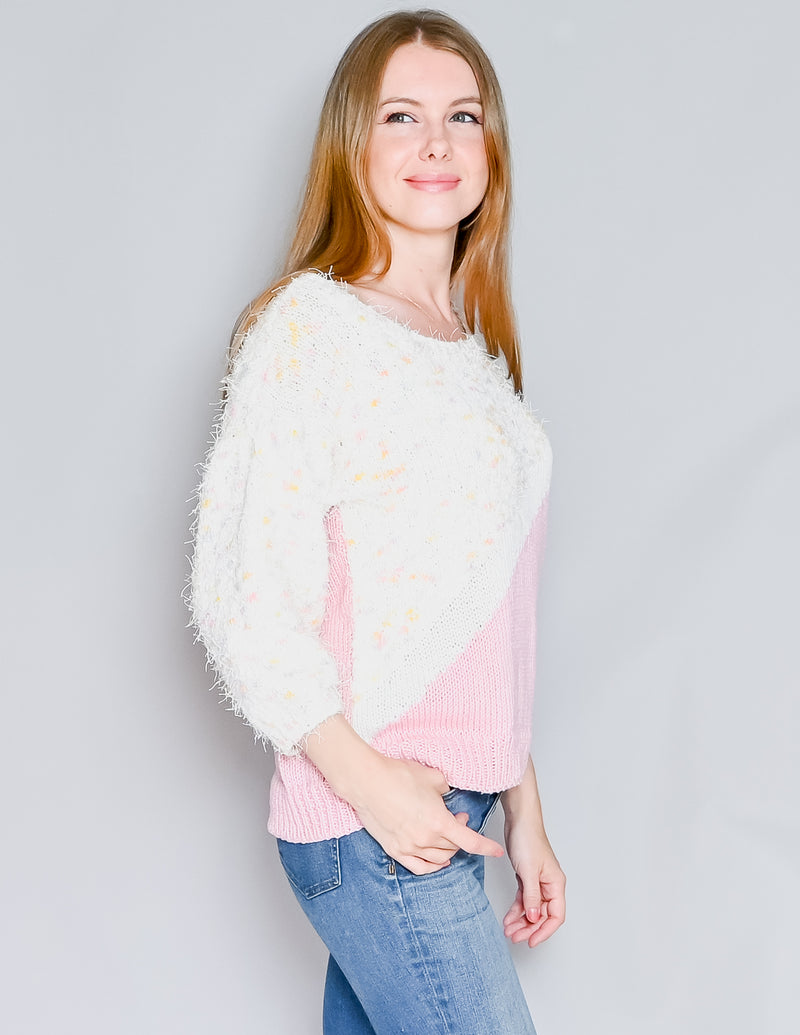 VINTAGE Pink & Cream Confetti Knit Sweater