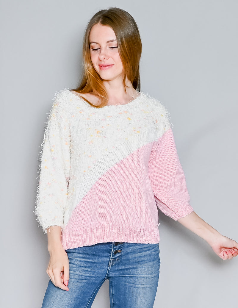VINTAGE Pink & Cream Confetti Knit Sweater