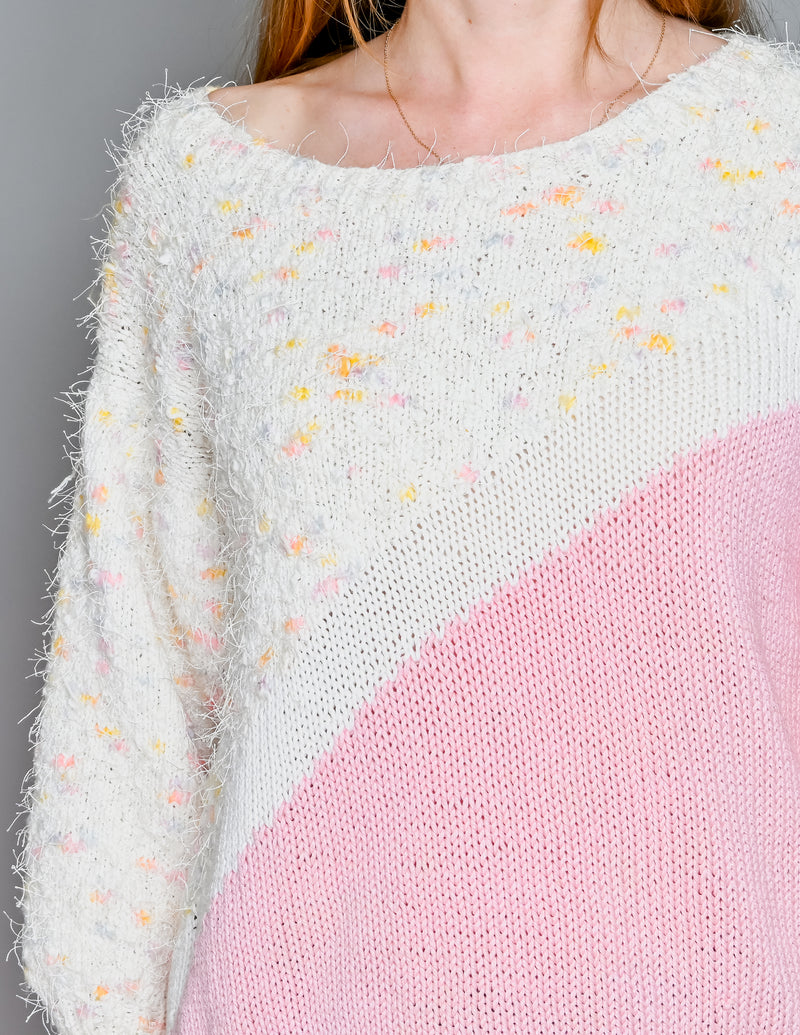 VINTAGE Pink & Cream Confetti Knit Sweater
