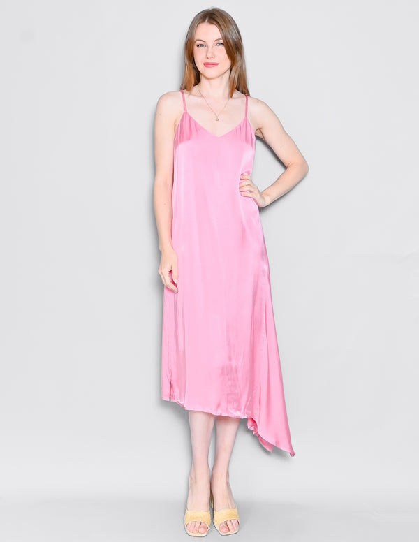 ZARA Asymmetrical Hem Pink Satin Slip Midi Dress (S)