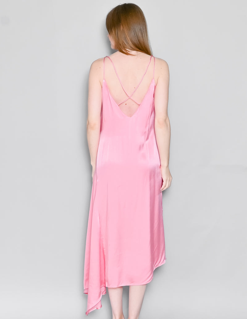 ZARA Asymmetrical Hem Pink Satin Slip Midi Dress (S)