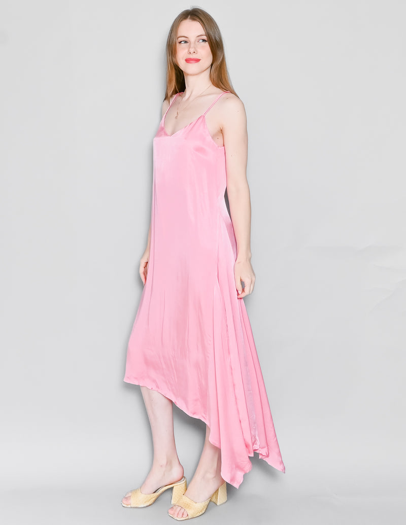 ZARA Asymmetrical Hem Pink Satin Slip Midi Dress (S)