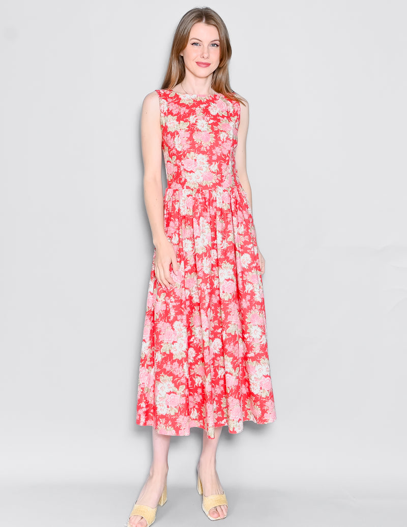VINTAGE Laura Ashley Red Floral Midi-Maxi Dress (US 8)