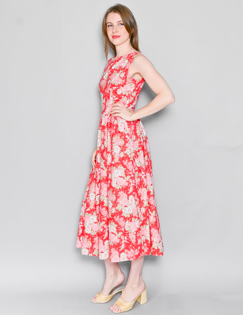 VINTAGE Laura Ashley Red Floral Midi-Maxi Dress (US 8)