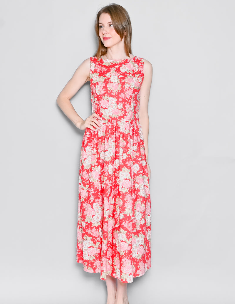 VINTAGE Laura Ashley Red Floral Midi-Maxi Dress (US 8)