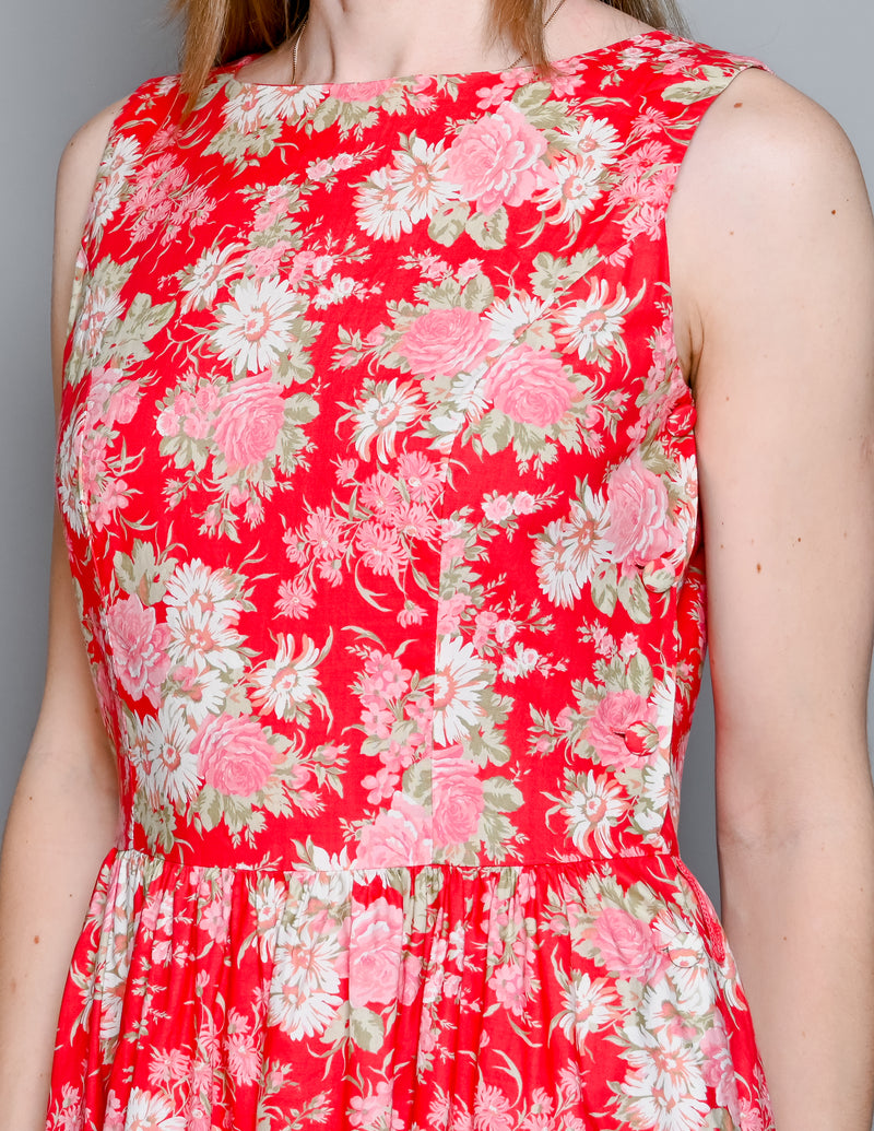 VINTAGE Laura Ashley Red Floral Midi-Maxi Dress (US 8)