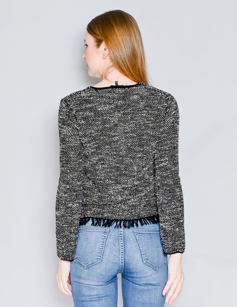 THEORY Vendla Tweed Fringe-Hem Sweater (L)
