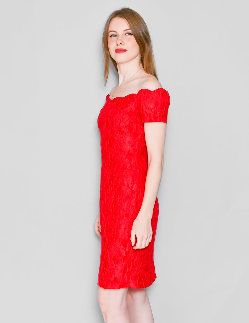 VINTAGE Roberta Red Off-The-Shoulder Lace Dress (S)