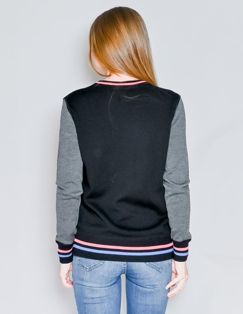 JASON WU Black Wool Stripe Trim Crew-Neck Sweater (XS)