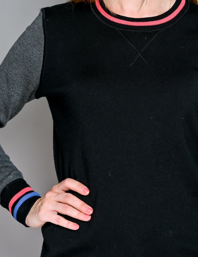 JASON WU Black Wool Stripe Trim Crew-Neck Sweater (XS)