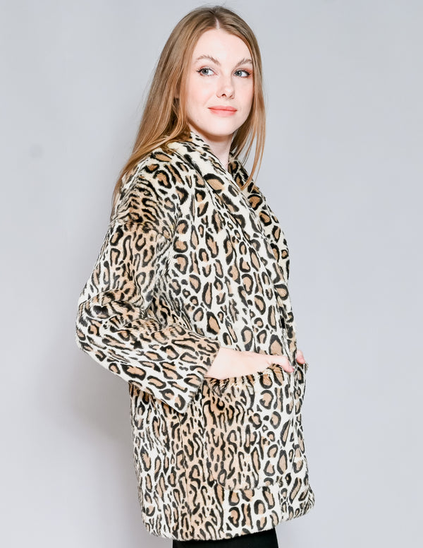 THE KOOPLES Leopard Print Faux Fur Jacket (S)