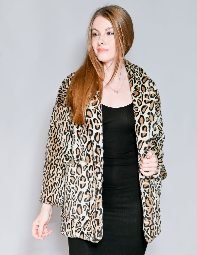 THE KOOPLES Leopard Print Faux Fur Jacket (S)