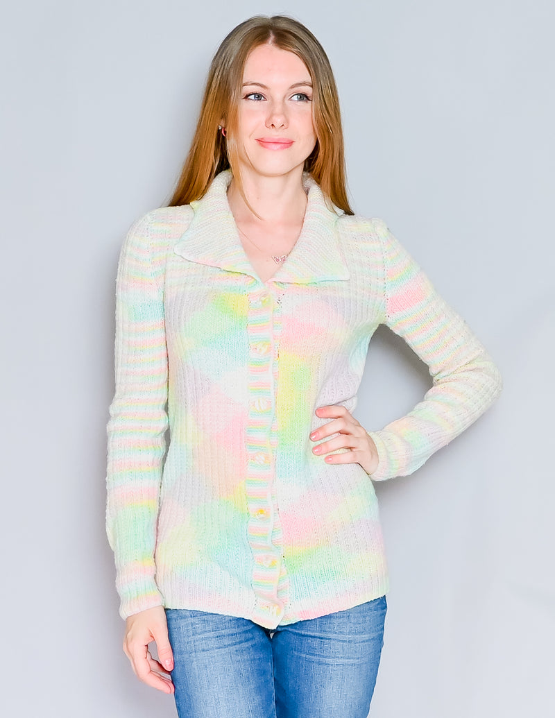 VINTAGE Pastel Knit Button-Front Cardigan (M)
