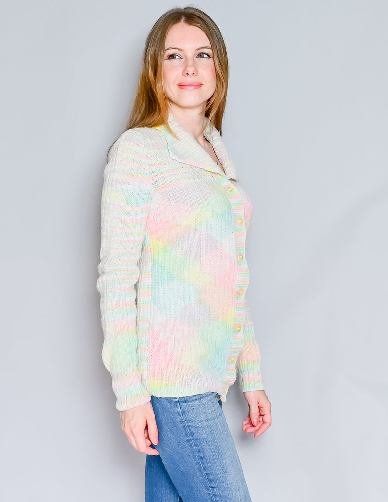VINTAGE Pastel Knit Button-Front Cardigan (M)
