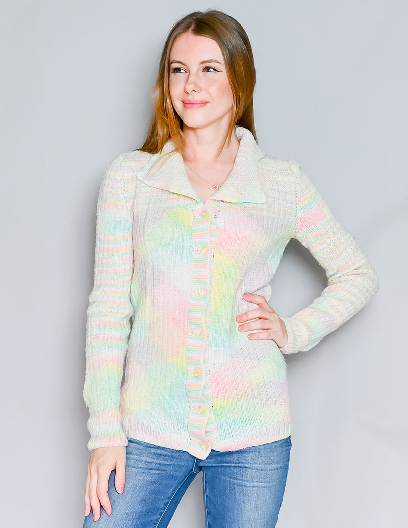 VINTAGE Pastel Knit Button-Front Cardigan (M)