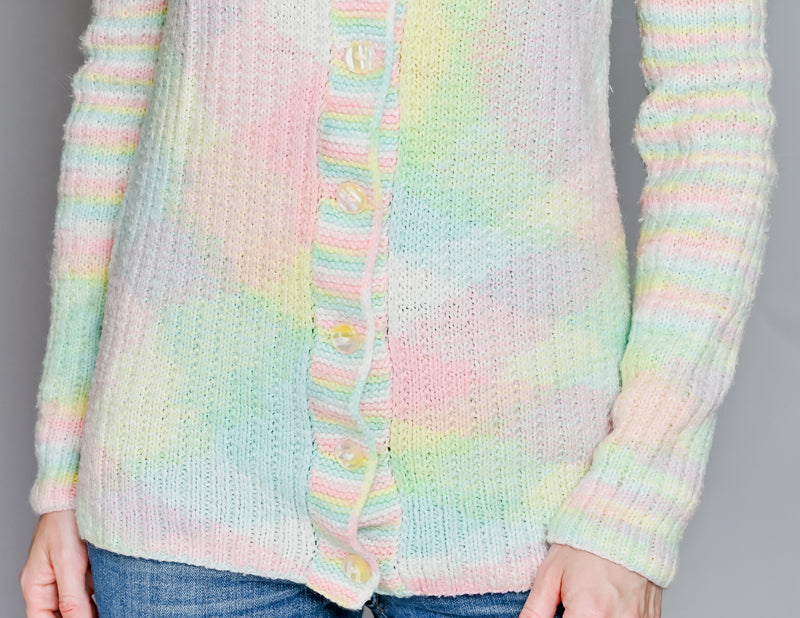 VINTAGE Pastel Knit Button-Front Cardigan (M)