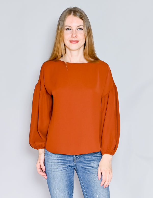 AMANDA UPRICHARD Harvest Brown Blouson Sleeve Top (S)