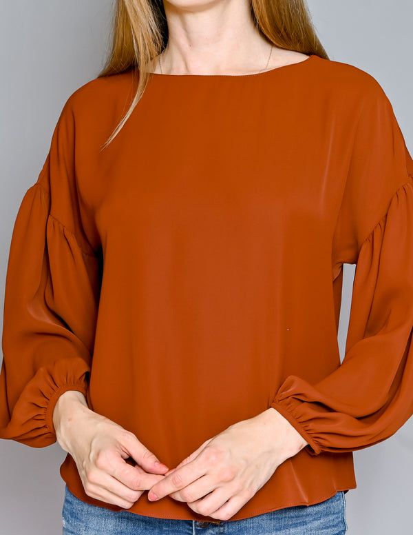 AMANDA UPRICHARD Harvest Brown Blouson Sleeve Top (S)