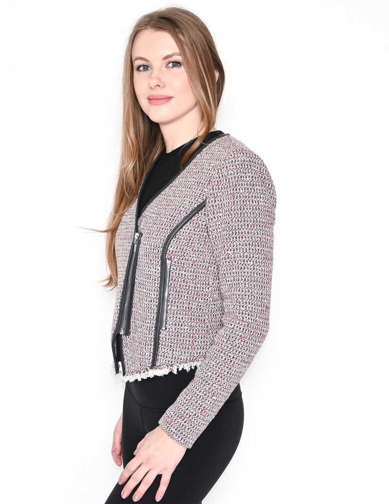 REBECCA TAYLOR Cutaway Tweed Moto Zip Jacket