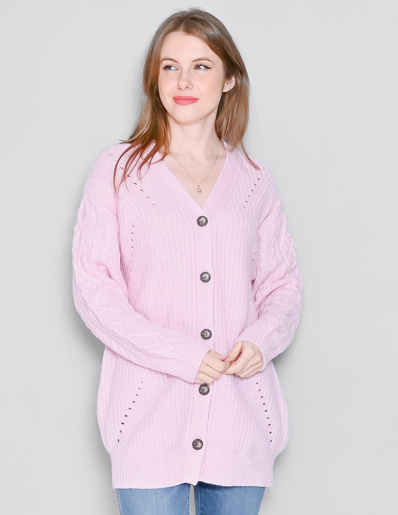 SOMETHING NAVY Pink Oversized Wool-Cashmere Cardigan (XS)