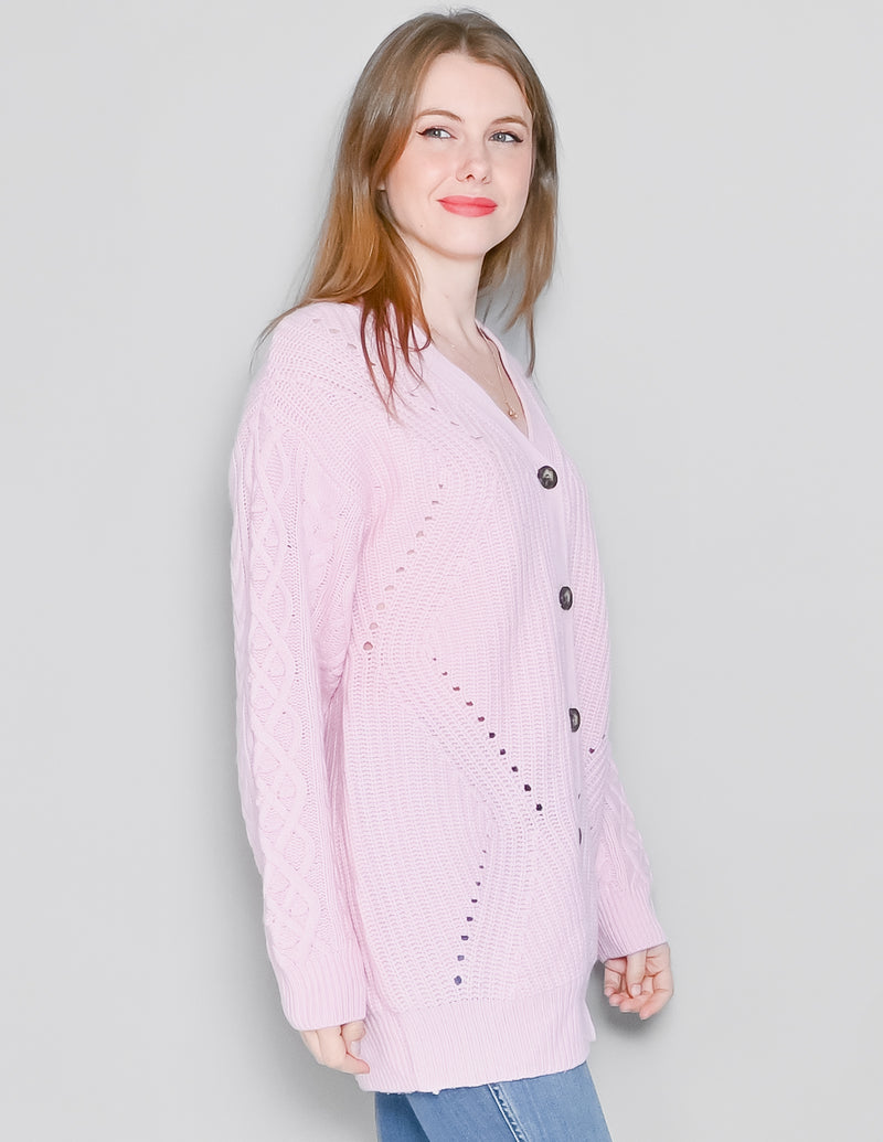 SOMETHING NAVY Pink Oversized Wool-Cashmere Cardigan (XS)