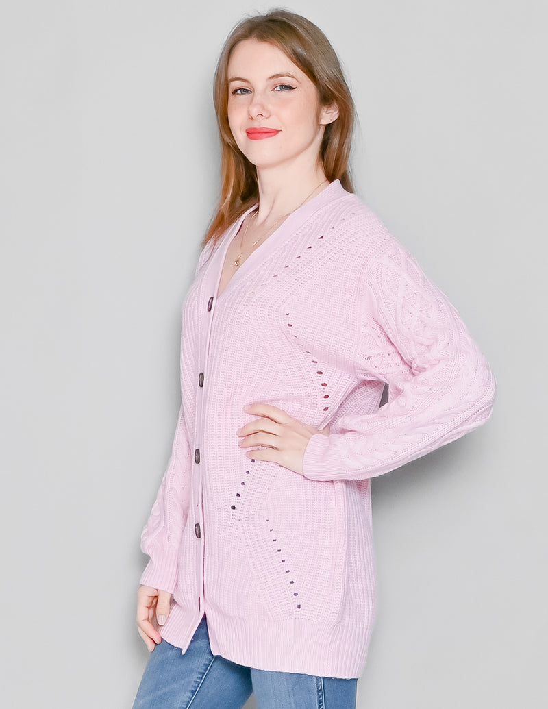 SOMETHING NAVY Pink Oversized Wool-Cashmere Cardigan (XS)