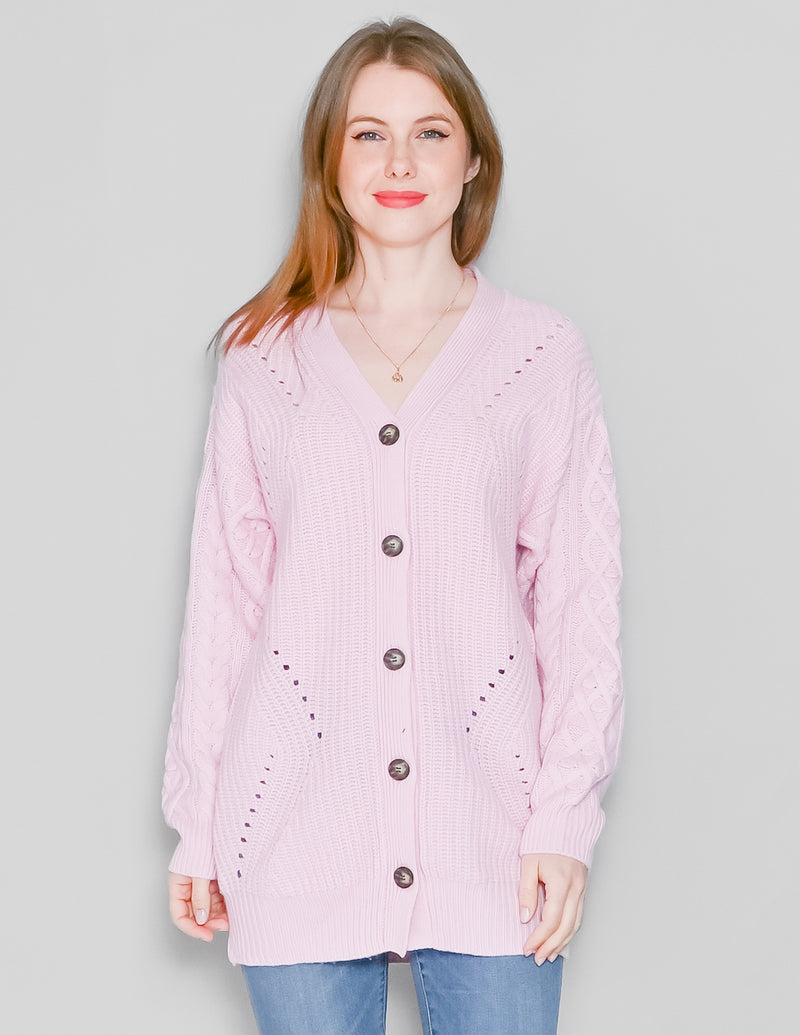 SOMETHING NAVY Pink Oversized Wool-Cashmere Cardigan (XS)