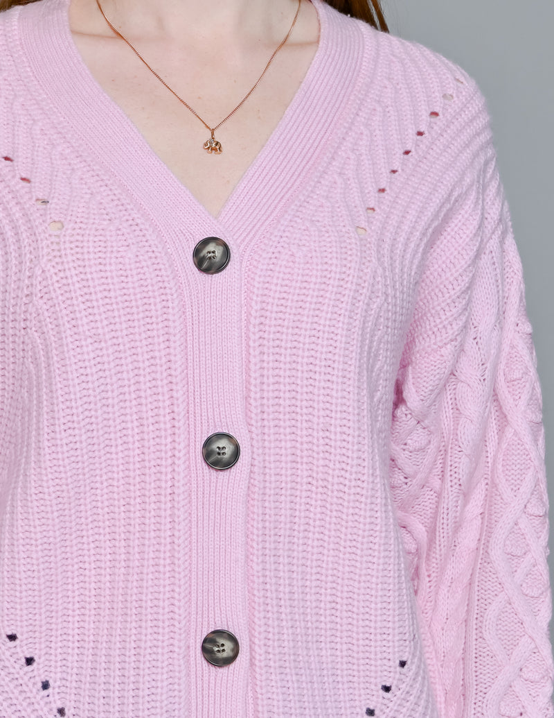 SOMETHING NAVY Pink Oversized Wool-Cashmere Cardigan (XS)