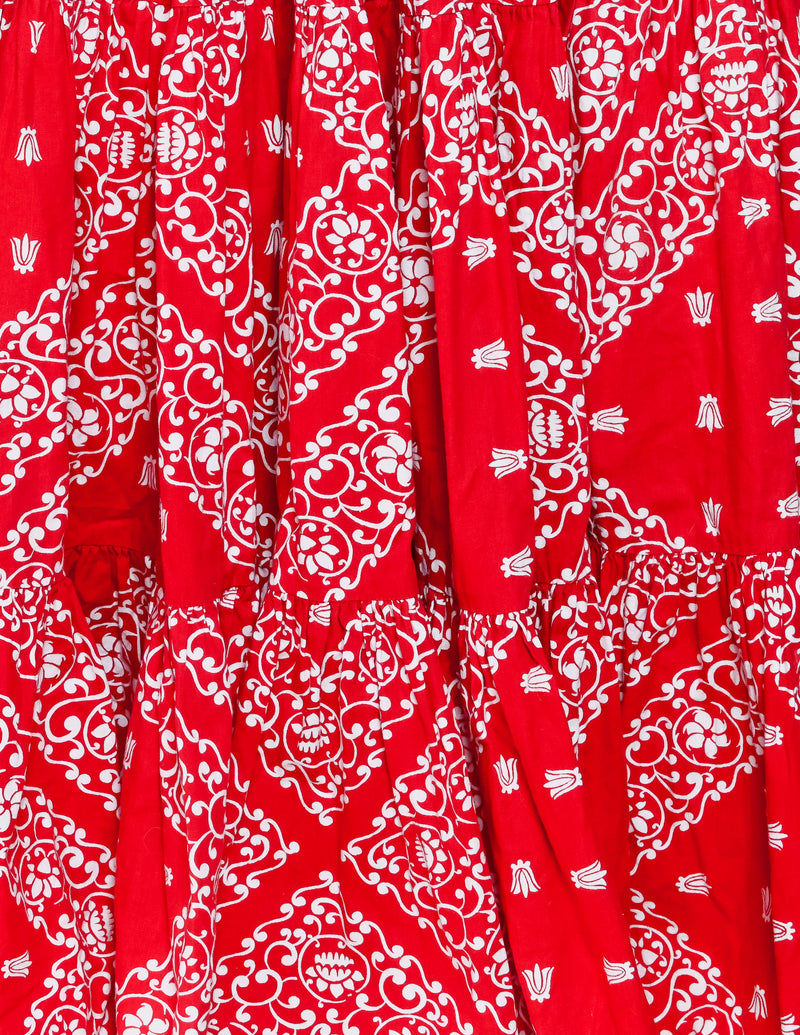 VINTAGE Alpha Of Tucson 50s Patio Red Floral Bandana Tiered Circle Skirt (XS)