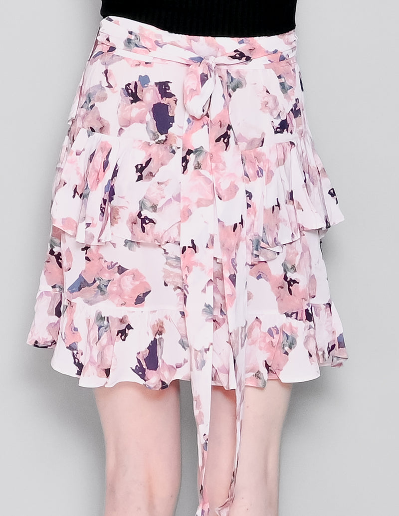IRO Floral Light Pink Daring Wrap Mini Skirt (36/S)