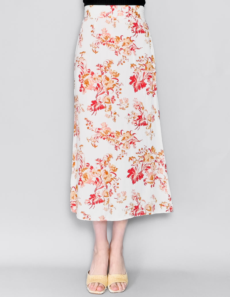 FLYNN SKYE Floral Print Cream Midi Skirt (S)