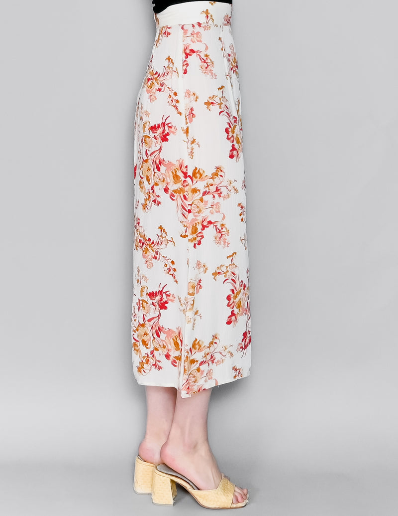 FLYNN SKYE Floral Print Cream Midi Skirt (S)