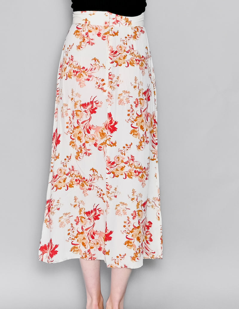 FLYNN SKYE Floral Print Cream Midi Skirt (S)