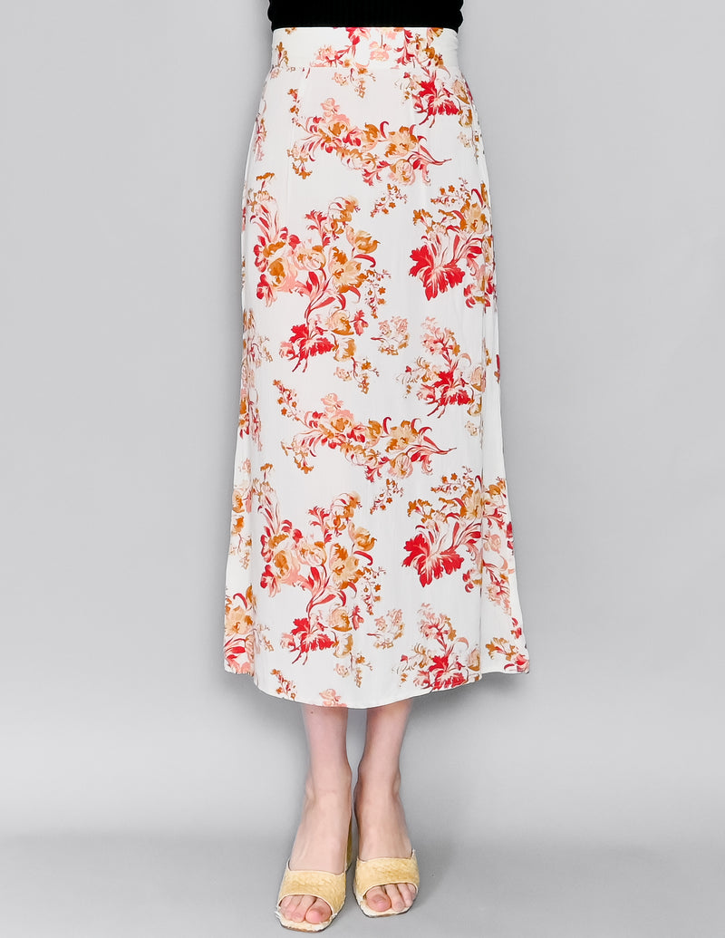 FLYNN SKYE Floral Print Cream Midi Skirt (S)
